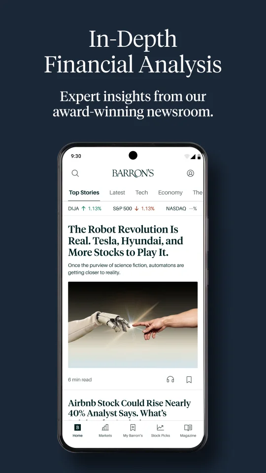 Current Barron’s Android home screen from its public Google Play preview
